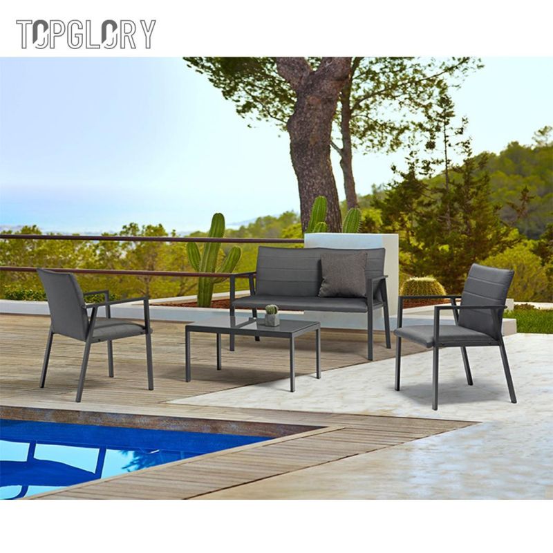 New Design Outdoor Garden Furniture Aluminium Frame Textilene Dining Sectional Sofa and Table Set