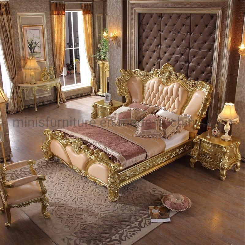 (MN-HB08) Luxurious Bedroom Furniture King Size Leather Bed Set with Solid Wood Frame and Mattress