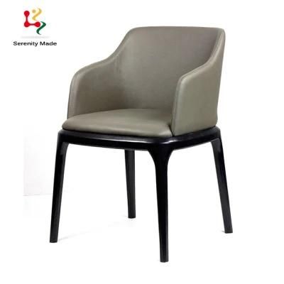 Restaurtant Furniture Cafe Coffee Shop Hotel Room PU Leather Upholstery Seat Wood Frame Dining Chairs with Armrest