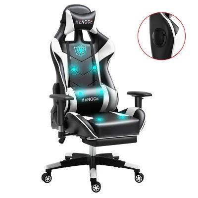 CE Approval Black White Audio Silla Gamer Computer Chair Massage PU Leather Racing Gaming Chair with Footrest