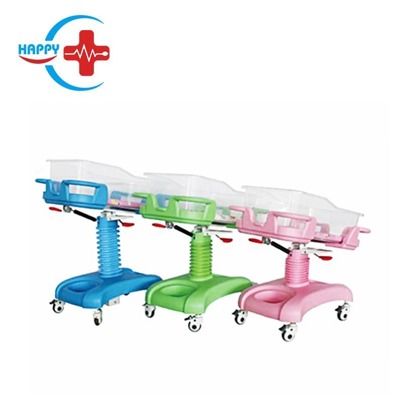 Hc-M024 Inclination Angle and Height Adjustable by Gas Spring ABS Deluxe Baby Cart Medical Trolley Price Hospital Baby Bed