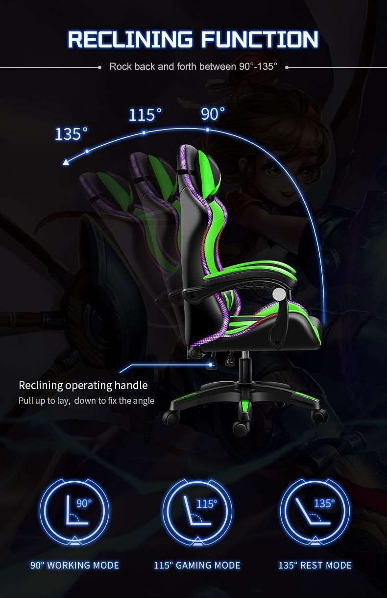 CE Approval Factory Wholesale Leather Reclining Gamer Chair LED Light Bar Racer RGB Gaming Chair