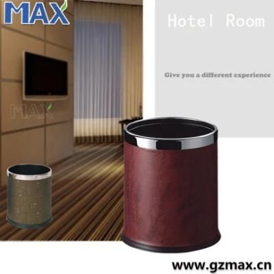 Indoor Hotel Room Stainless Steel with Plastic Artificial Leather Dustbin