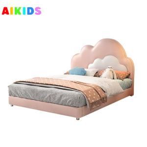 Modern Simple Children Leather Bed Princess Pink Cloud Bed Nordic Guardrail Slide Bed