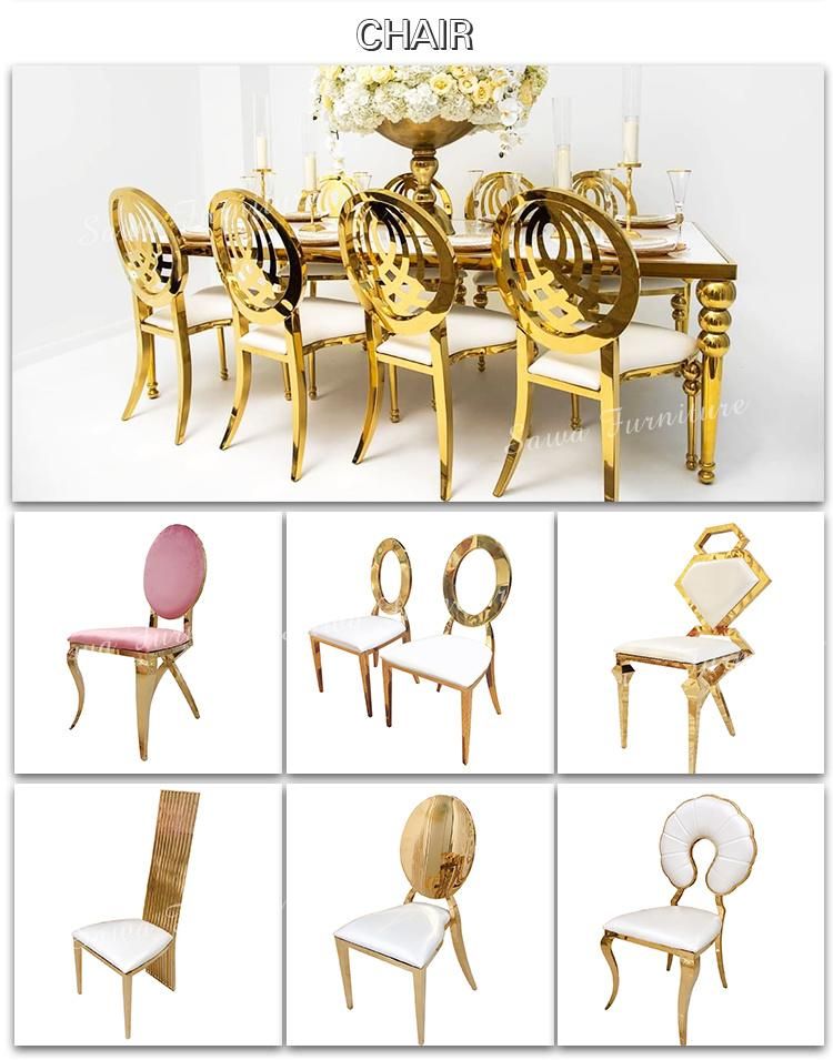 Sawa Stainless Steel with Velvet/Leather Gold/Silver/Rose Gold Dinning Chair for Wedding/Event/Party with Round Removable Back and Pad