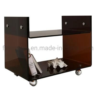 Custom Fashionable Acrylic Furniture Office Desk Home Bedside Table TV Stand with 4 Wheels