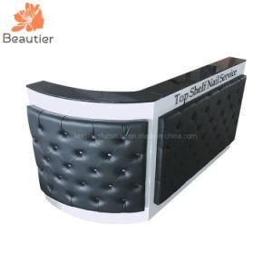 Rd008 Delux Black Leather with Crystal L Shape Nail Bar Reception Desk