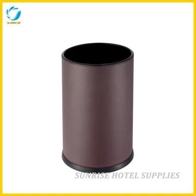 Hotel Guestroom Waste Bin with Coffee Leather Finish