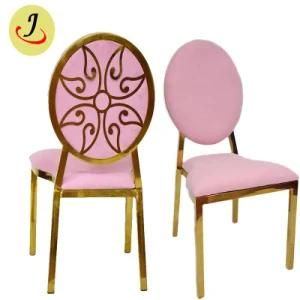 New Design Golden Stainless Steel Chair Round Back with Flower Chair for Wedding Hotel Banquet