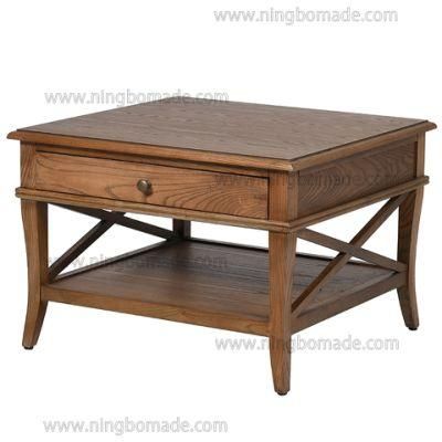 Coastal English House Furniture White/Brown Poplar Wood Corner Table