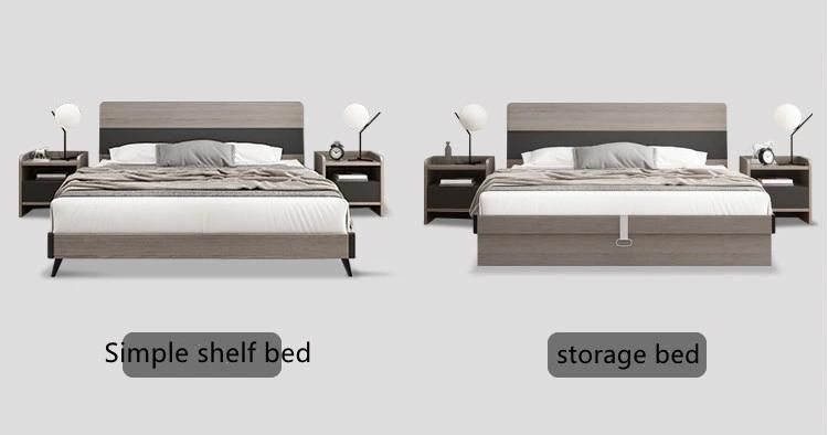Simple Executive Design Black Color PU Leather High Backrest Wooden Bedroom Furniture King Double Size Beds with Wood Leg