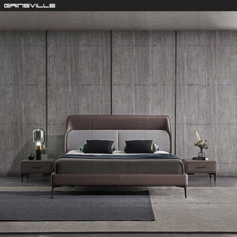 Manufacture Modern Bedroom Furniture Beds Leather Bed with Metal Legs Gc1833