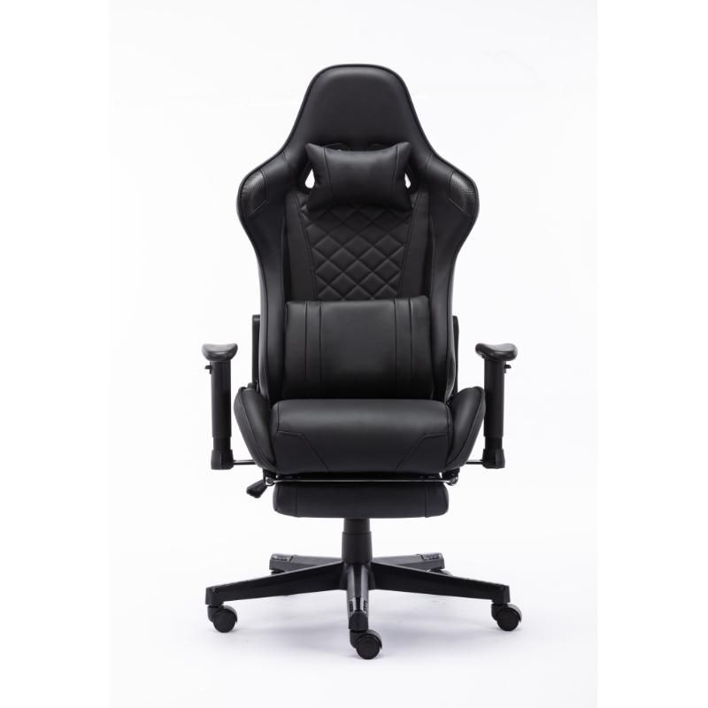 Factory Direct Wholesale Ergonomic Luxury Colorful PC Racing Reclining Chair Leather Gaming Office Chair with Footrestblack