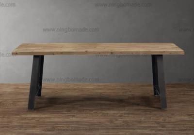 Modern Nordic Country Style Storage Pine Natural Reclaimed Fir Wood with Black Iron Metal Thick Legs Dining Table
