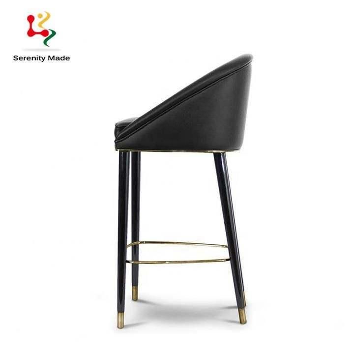 Commercial Furniture Luxury Restaurand Cafe Wooden Frame PU Leather Velvet Upholstered Seat and Backrest Bar Stool