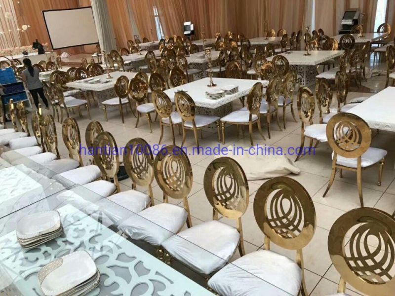 Hotel Living Room Glass Top Gold Dining Stainless Steel Ten Persons Table Chair