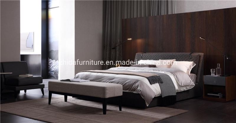 Bedroom Furniture Upholstered King Size Microfiber Bed with Storage