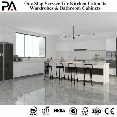 PA White PVC Modular Wood Cabinets with Glass Door High Kitchen Cabinets Ideas
