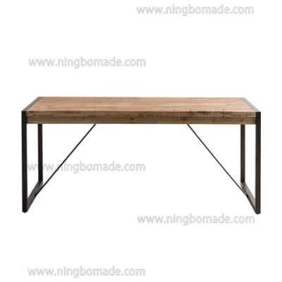 Industrial Vintage Furniture Matt Black Iron Natural Fir Wood 6 Seats Dining Table