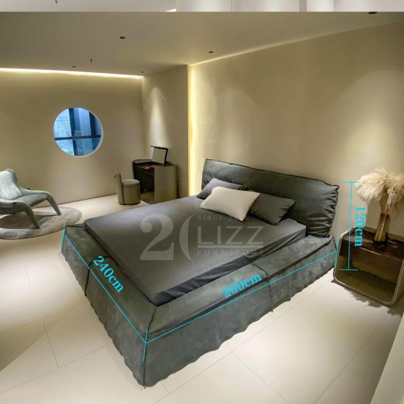 European Modern Design Home Bedroom Furniture Set Geniue Nubuck Leather Bed with Drawers