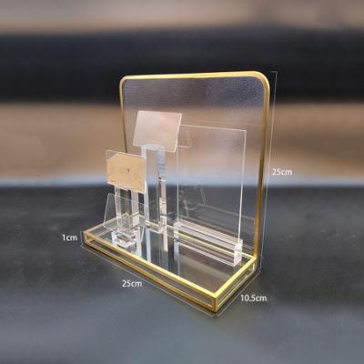 Exquisite L-Shape Acrylic Cosmetic Display Stand with Advertising Board