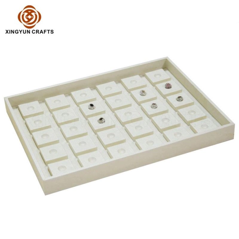 Classical Handmade Wooden Champagne Color PU Leather Jewelry Display Tray Wood Stand
