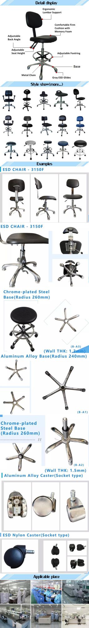 Aluminum Alloy Durable Leather Lab Use ESD Stainless Chair