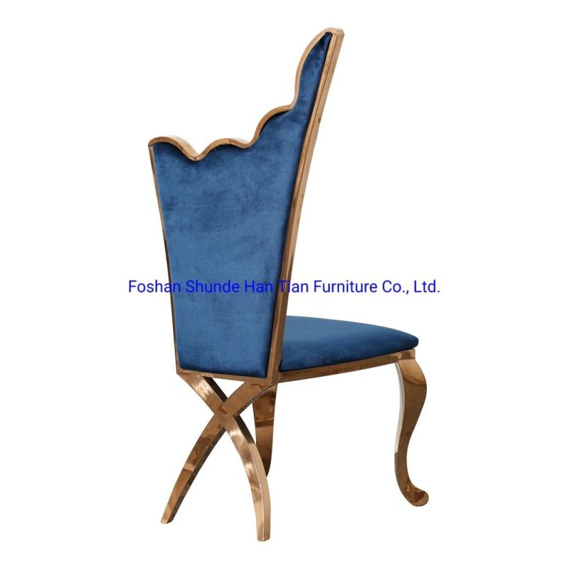 One Couple Stainless Steel Wing High Back Blue Cloth Modern Dining Chair