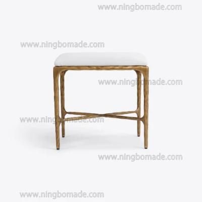 Rustic Hand Hammered Collection Furniture Forged Solid Iron Metal with Brass Color White Line Small Bed End Stool