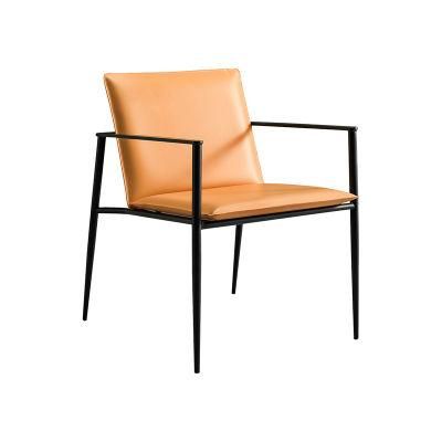 Italian Luxury Minimalist Household Furniture Orange Leather Negotiation Dining Arm Chair