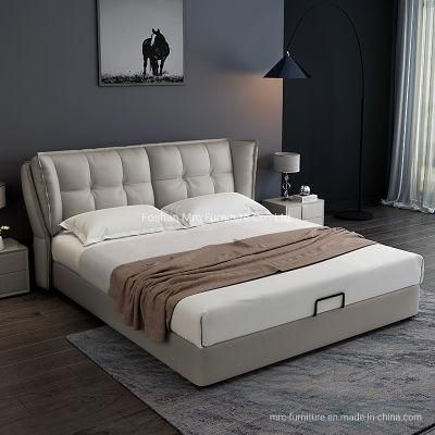 Luxury Design Italian Bedroom Furniture King Size Beds Nappa Leather Double Upholstried Bed