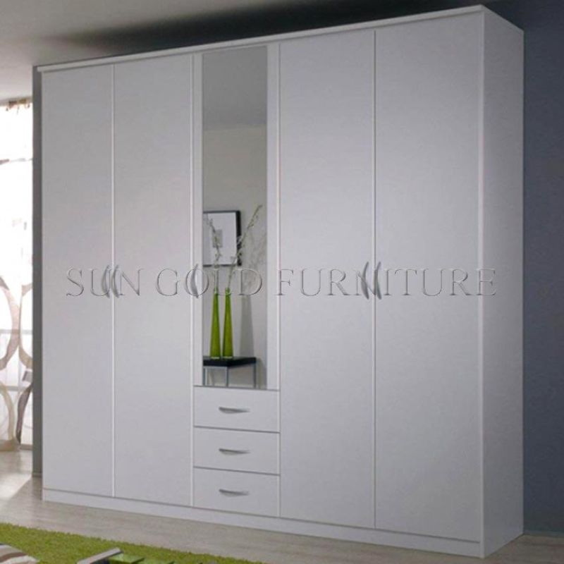 Modern Home Wooden Bedroom Furniture Swing Mirror Door Wardrobe