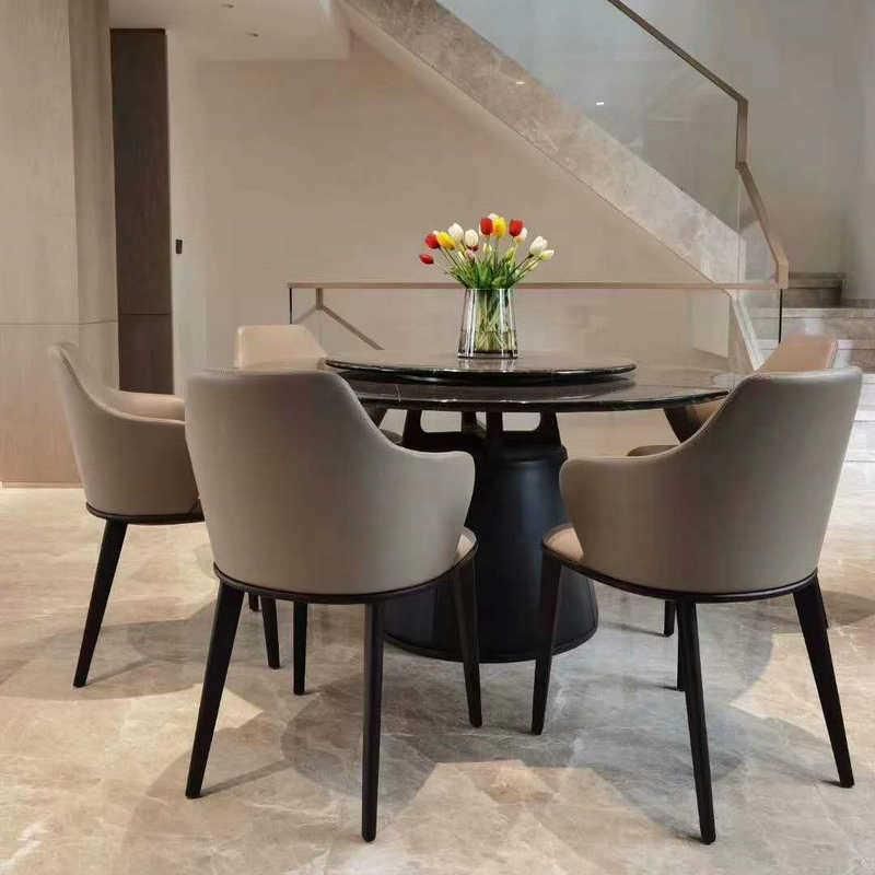 Chinese Fty Wholesale Diningroom Furniture Genuine Leather Upholstery with Solid Wood Legs Dining Chair