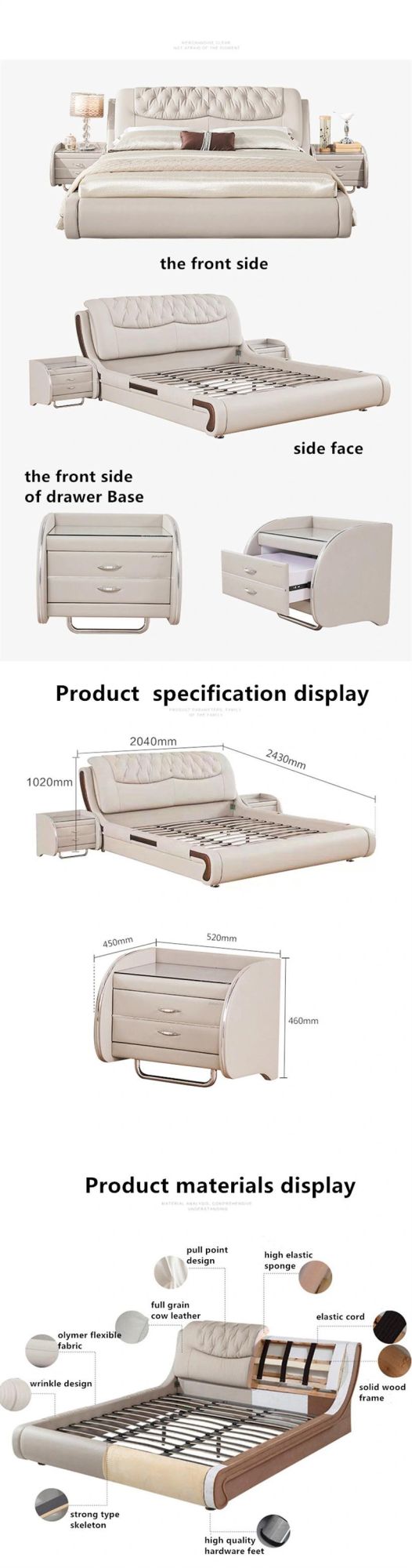 Italian Top Cowhide Modern Furniture Soft #Bed 0177-3