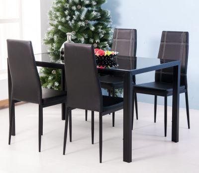 Dining Set Glass Top Table with Leather Chairs Kitchen Breakfast Furniture