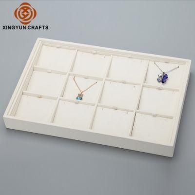 Custom Luxury White Leather Jewelry Tray Wooden Pendant Necklace Display Jewelry Showcase Display