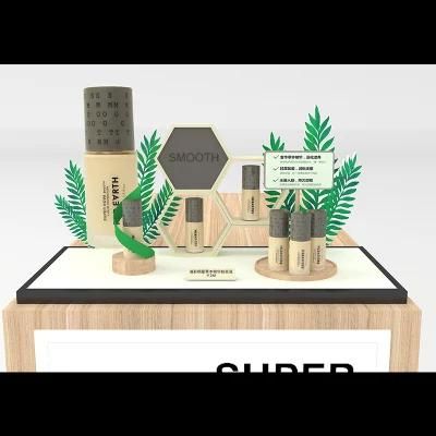 Custom Creative Green Theme Acrylic/Wood Beauty Cream Makeup Display Stand