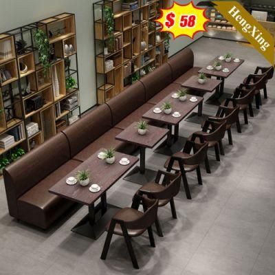 Modern Luxury Design Wooden Leg Brown Leather Dining Table Set for Canteen Restaurant