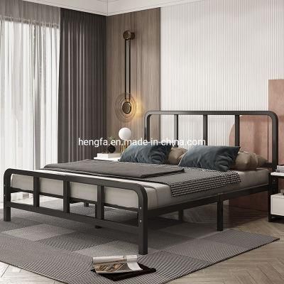 Dormitory Furniture Bedroom Modern Leather Cushion Double Iron Bed