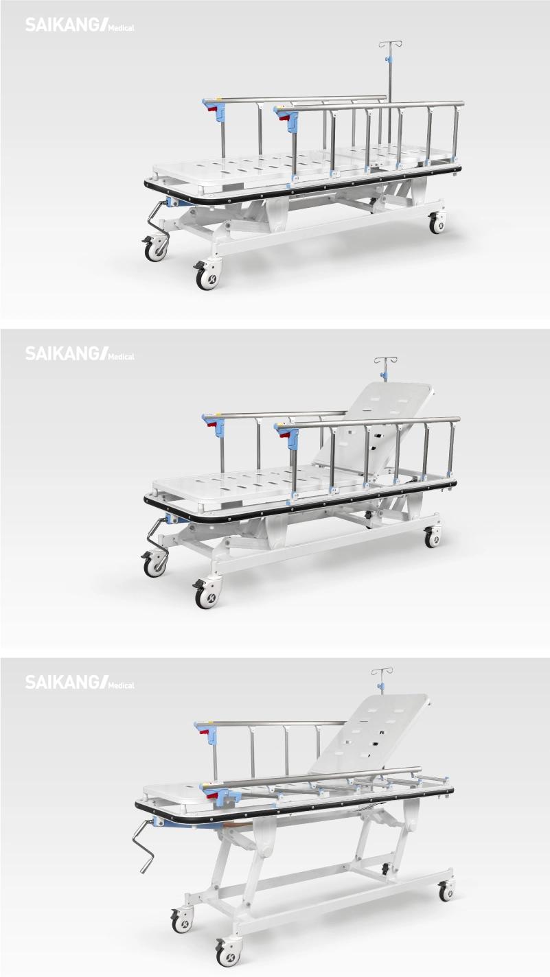 Skb038-4 Multifunction Metal Single Crank Adjustable Manual Transport Emergency Hospital Patient Trolley Manufacturers