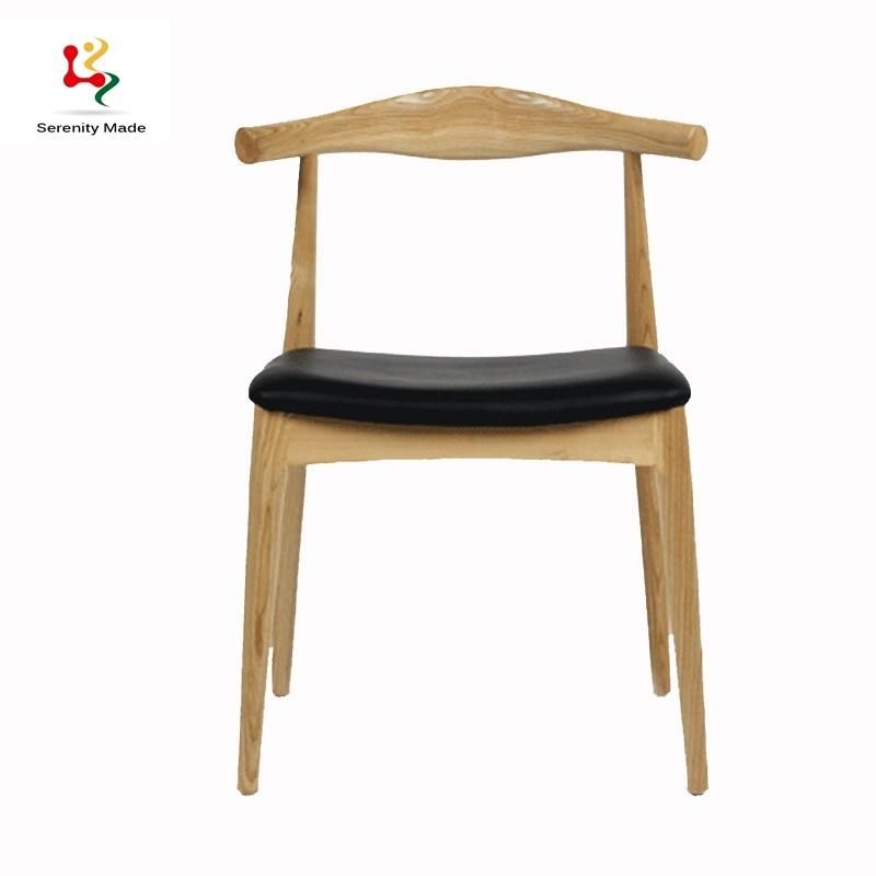 Modern Party Solid Ash Wood Dining Chair with Leather Cushion