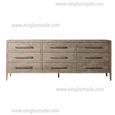 Antique French Eco-Friendly Trend Furniture Brushed Grey American Ash Nine Drawers Chest of Cabinet