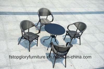 American Style Starbucks Outdoor Iron PE Rattan Coffee Table with 4 Chairs