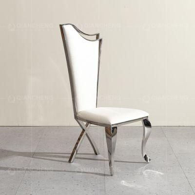 Luxury Long Back Modern White Faux Leather Wedding Party Dining Chair