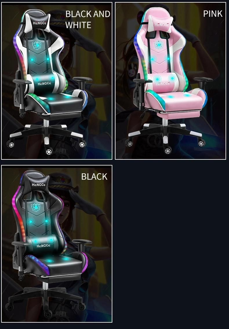 CE Approval Cheap E-Sport DDP PU Lleather Computer PC Game Chair Silla Gamer LED RGB Racing Massage Gaming Chair with Lights and Speakers