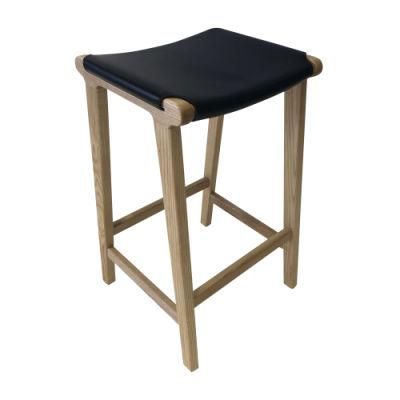 Modern Wooden Legs Leather Seat Bar Stool