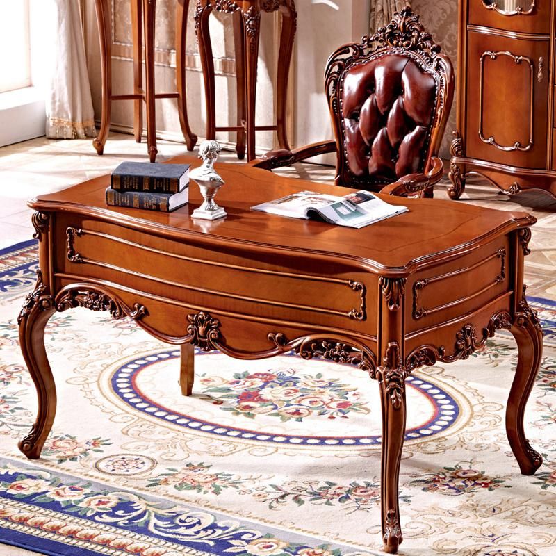 Home Office Furniture Wood Carved Executive Table with Leather Sofa Chair in Optional Furniture Color