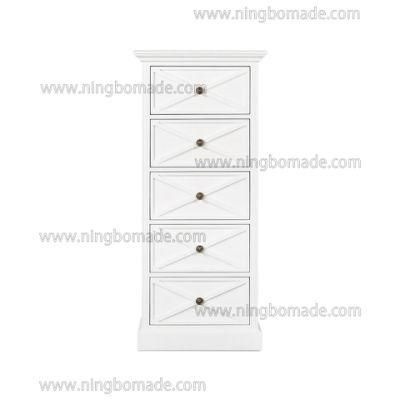 American Style Antique Concise Furniture Villa White/Black Solid Wood Five Drawers Tall Boy Cabinet