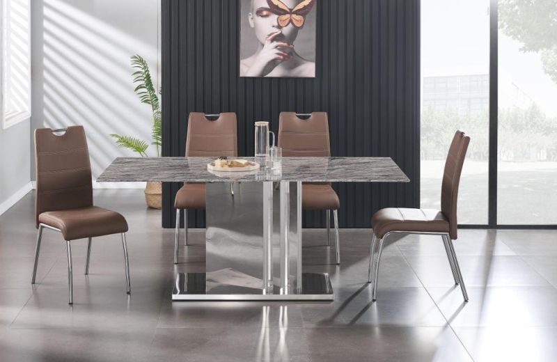 Modern Home Office Dining Room Furniture with Electroplated Round Steel Tube Leg Kd Dining Chair