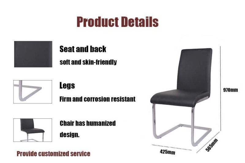 Home Office Outdoor Furniture PU Synthetic Leather Dining Chair with Metal Electroplating Legs